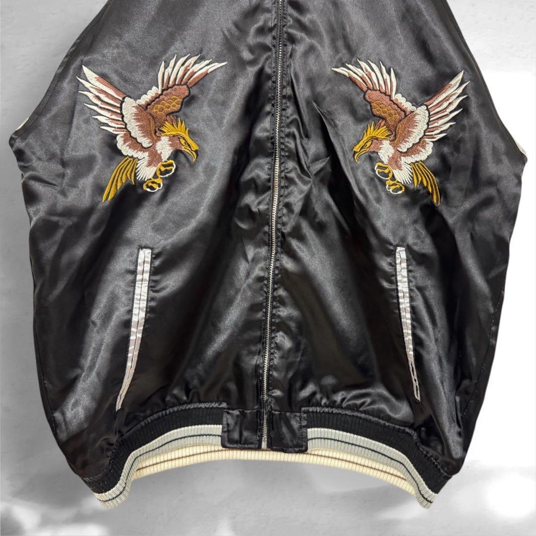 希少スカジャン リバーシブルジャンパー日本地図 鷹刺繍　ドクロ桜　M（a1