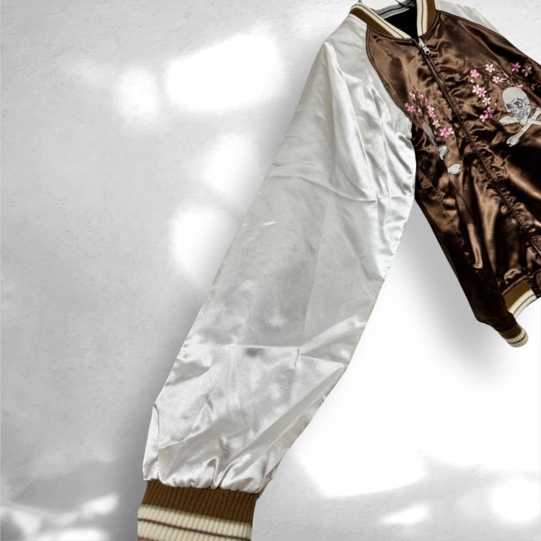 希少スカジャン リバーシブルジャンパー日本地図 鷹刺繍　ドクロ桜　M（a1