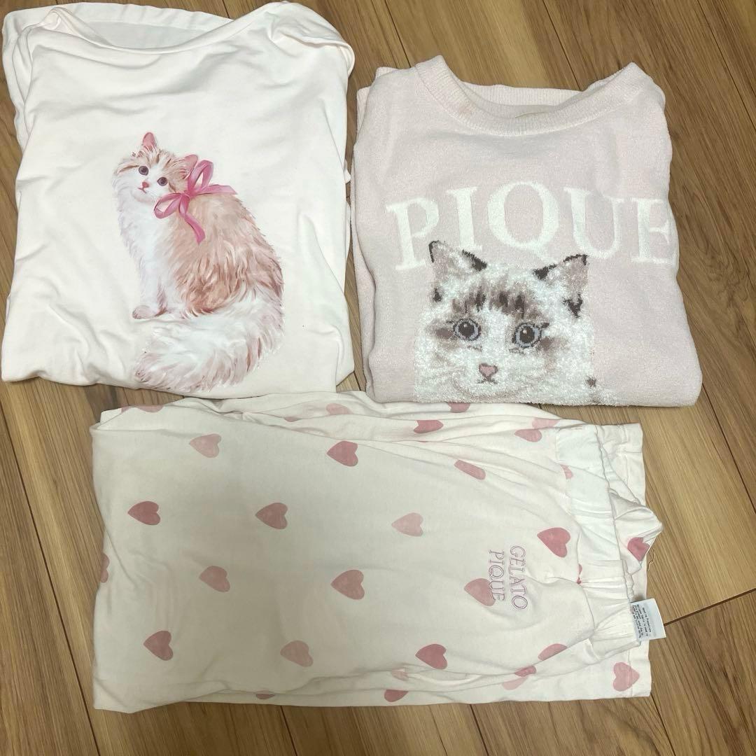 ジェラートピケ　catジャガードプルオーバー　ロングパンツ　ロンt ピンク