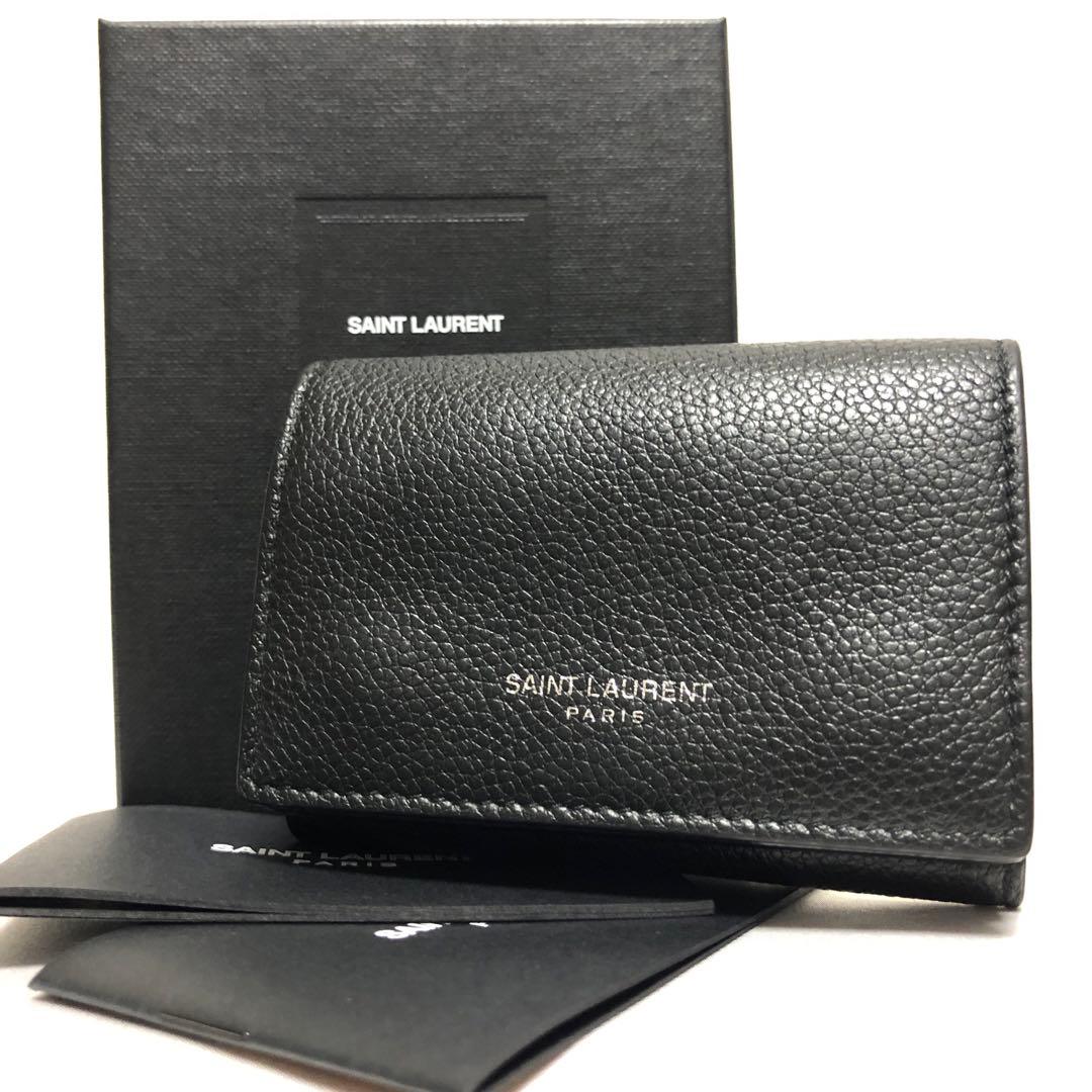 極美品　サンローランパリ　オリガミ　三つ折り財布　シボ革　レザー　黒　付属品◎