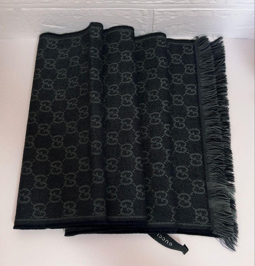 グッチ　GUCCI マフラー　GGマーク　ブラック×グレー