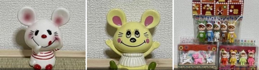専用　陶器ネズミ白、キイロ　ガチャガチャのセット