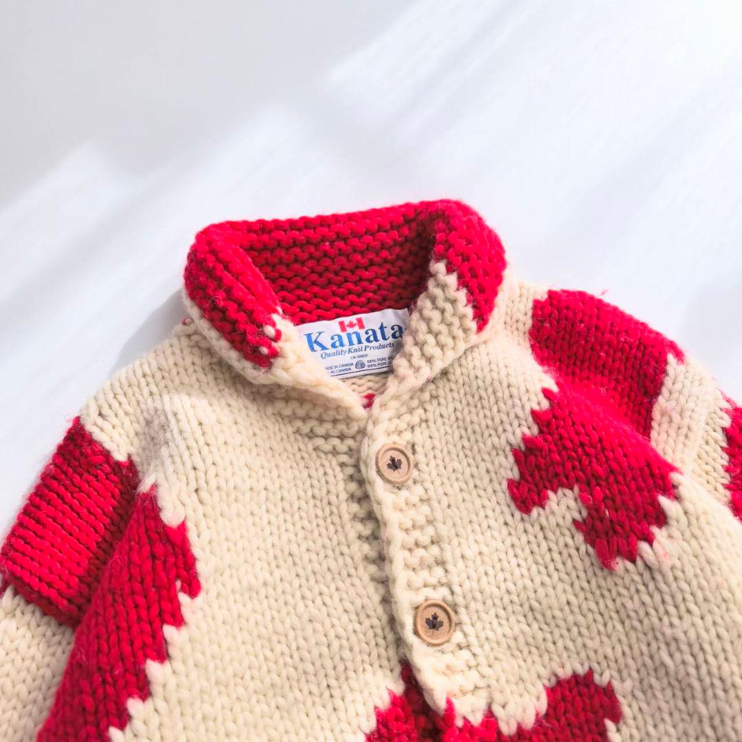 KANATA カナタ　カナダ製　カウチンニット　レッド