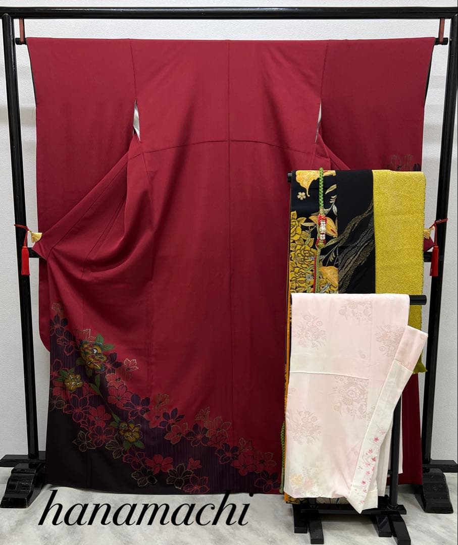 振り袖　フルセット　別誂長襦袢　赤　成人式　金彩加工　結婚式　刺繍半襟　745