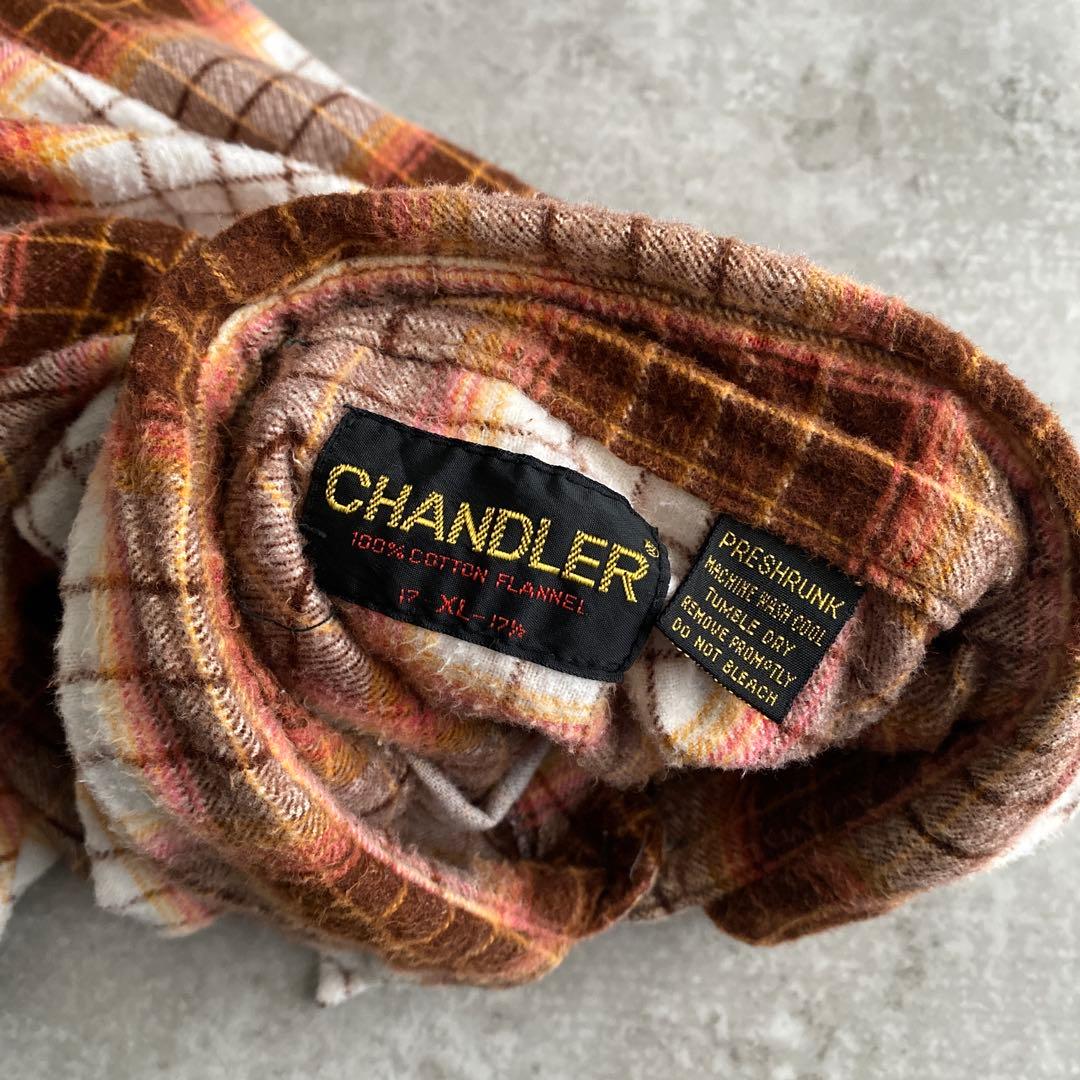 ド渋 神配色 70s CHANDLER オンブレ プリント ネルシャツ XL