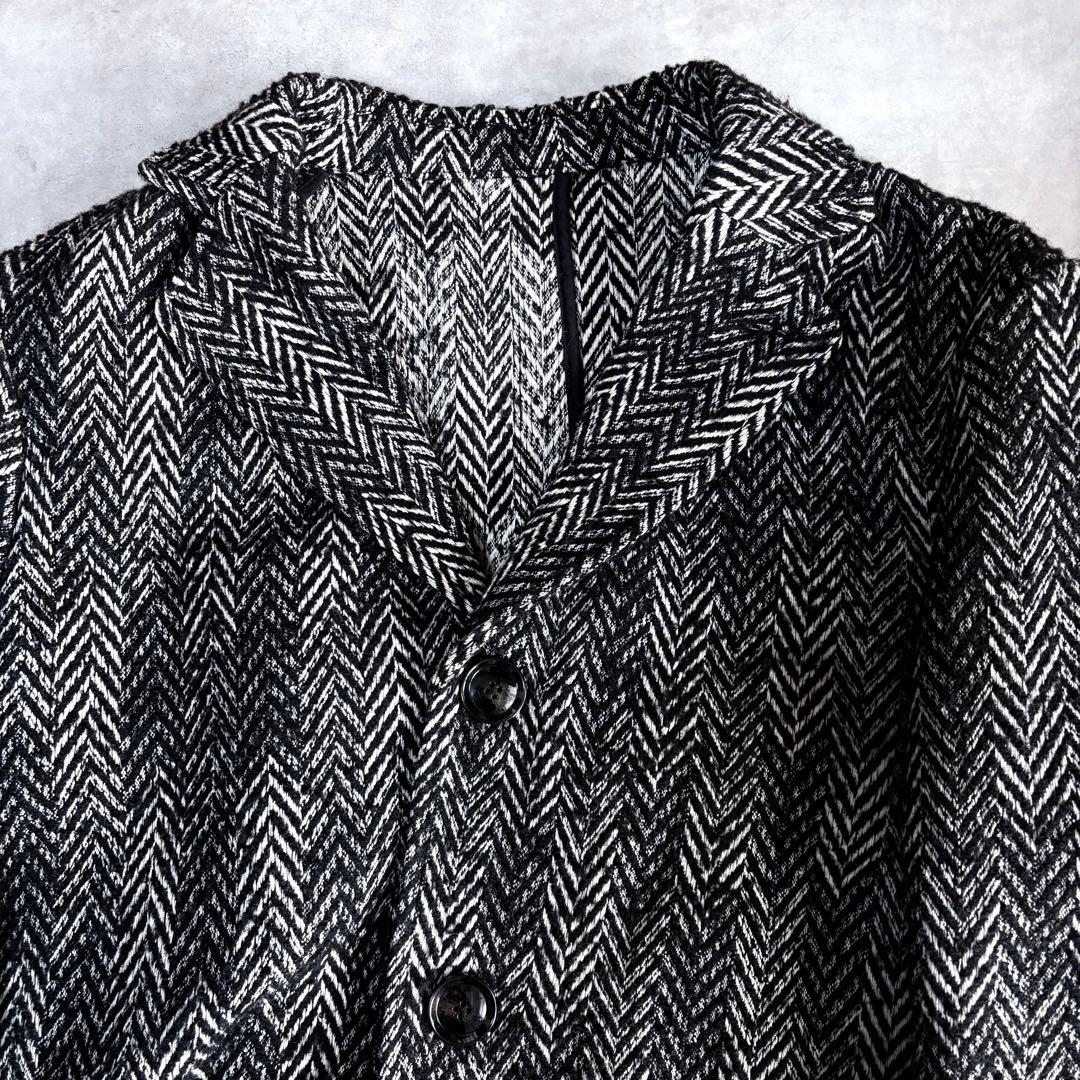 DIESEL ヘリンボーン ロングコート フリンジ加工 48 黒白