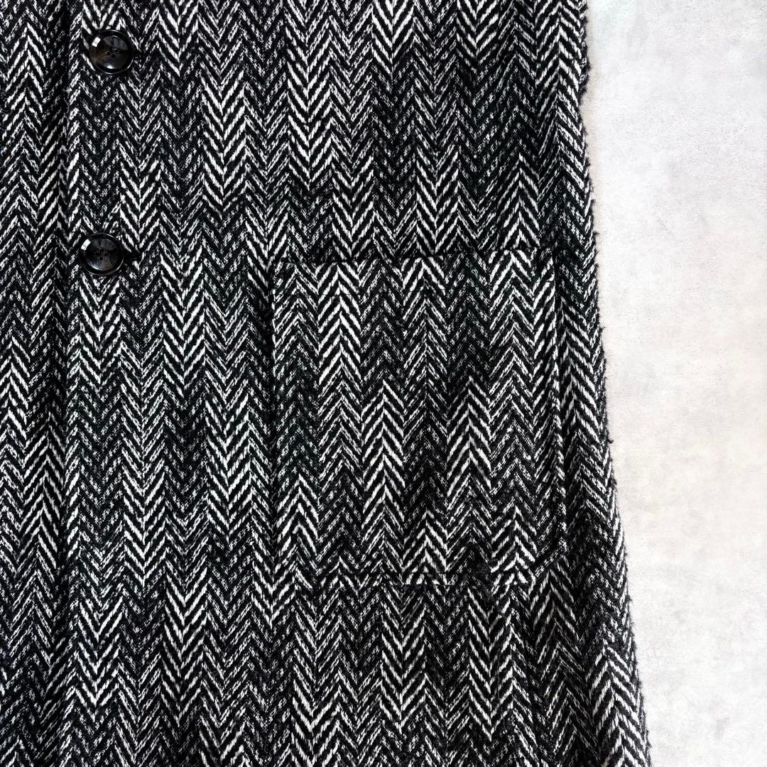 DIESEL ヘリンボーン ロングコート フリンジ加工 48 黒白