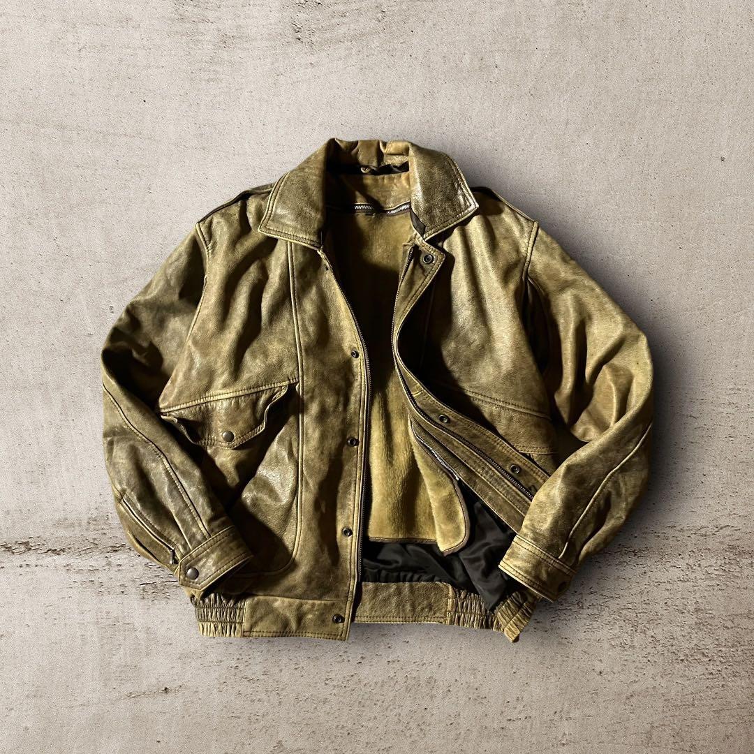 日本製vintage牛革カウレザージャケットA2フライト本革リアルレザー短丈 L