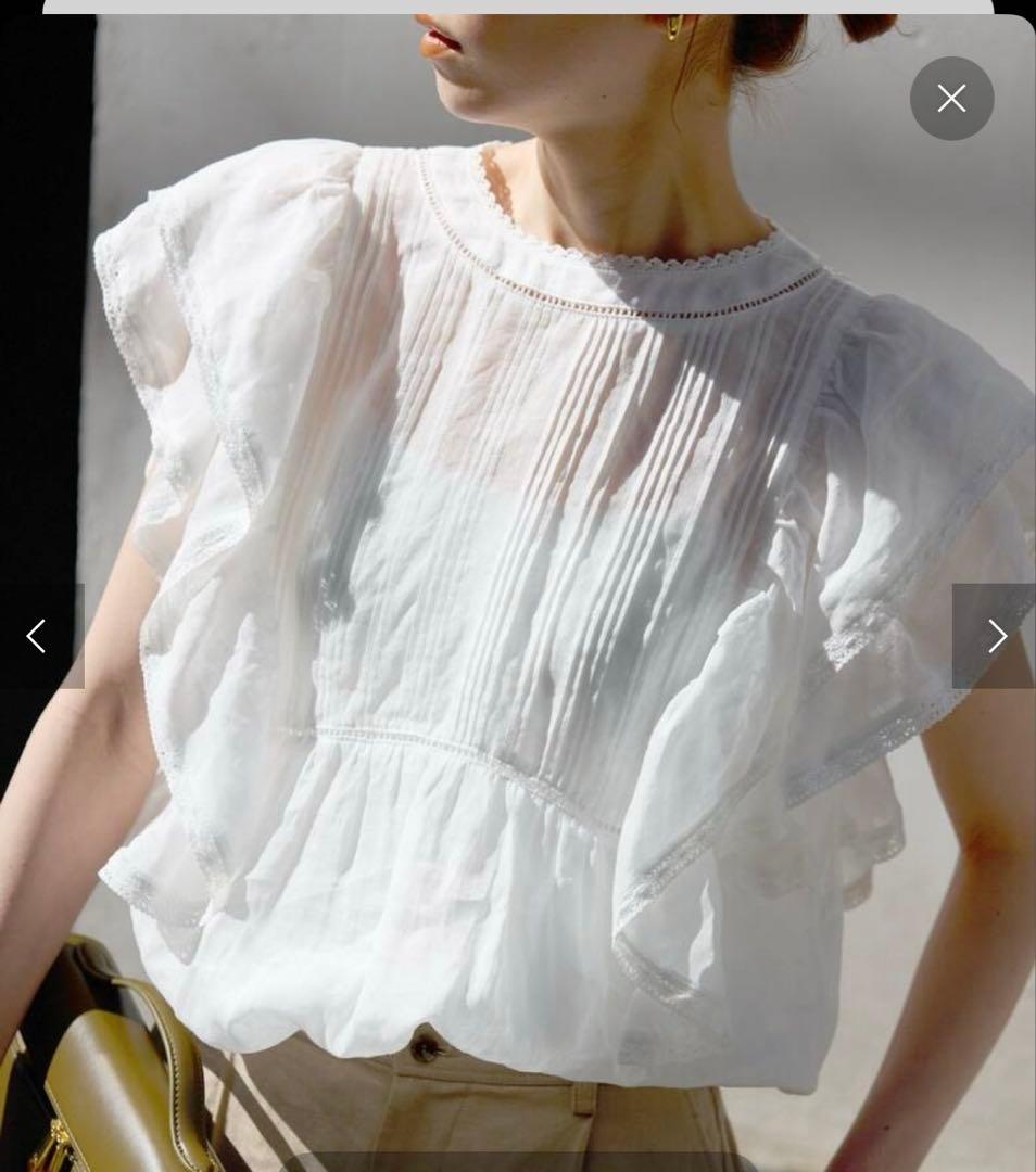 新品タグ付き　スローブイエナ ラミーフリルピンタックブラウス　白　ホワイト