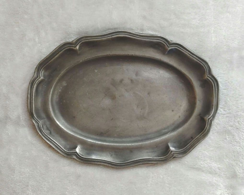 フランスアンティーク 花リム ピューター皿 オーバル