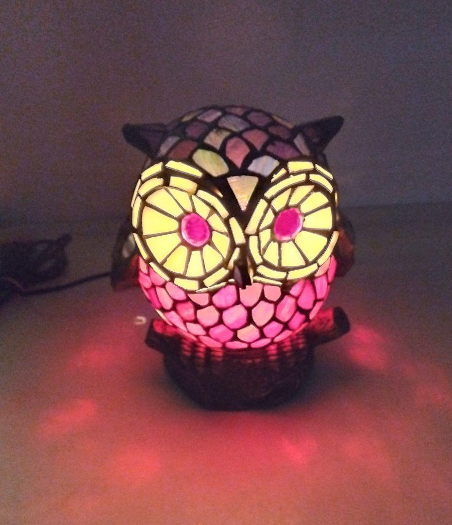 ステンドグラスフクロウ照明インテリア卓上ランプ