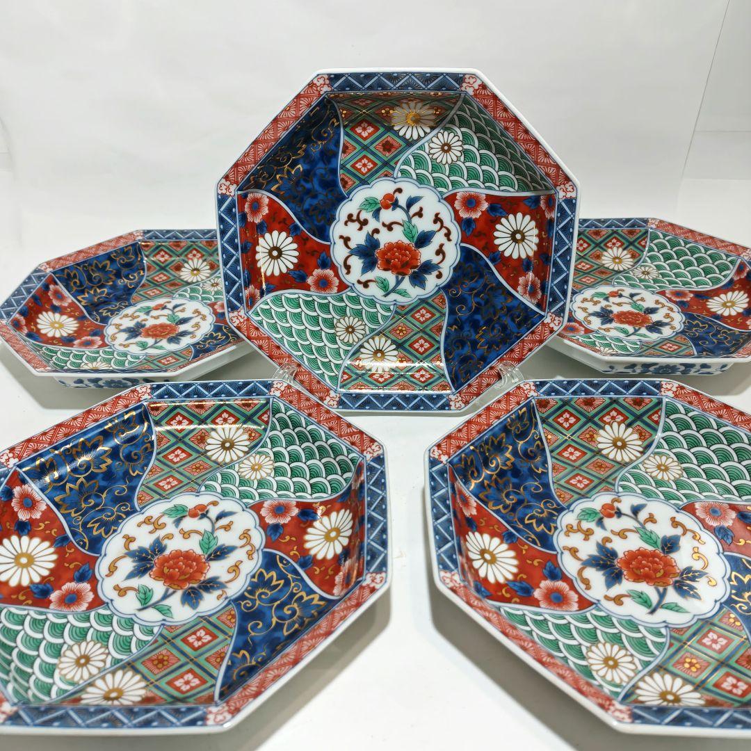 金彩古伊万里中皿揃 翔山窯 5枚セット 直径約19.6cm 箱付き