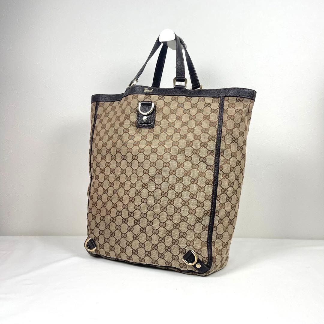 グッチ　トートバッグ　アビー　GGキャンバス　ロゴ総柄　プリント　レザー　極美品