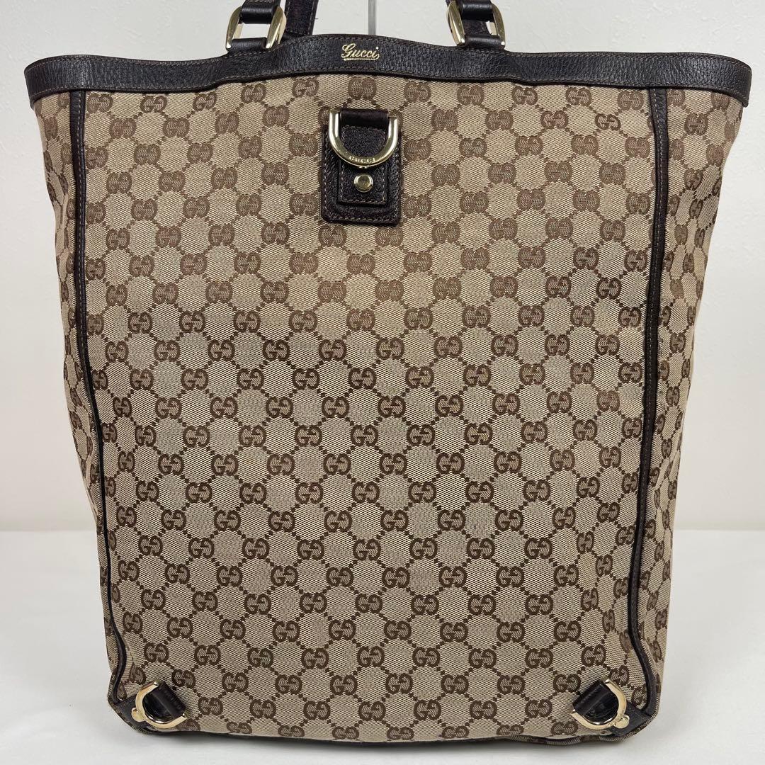 グッチ　トートバッグ　アビー　GGキャンバス　ロゴ総柄　プリント　レザー　極美品