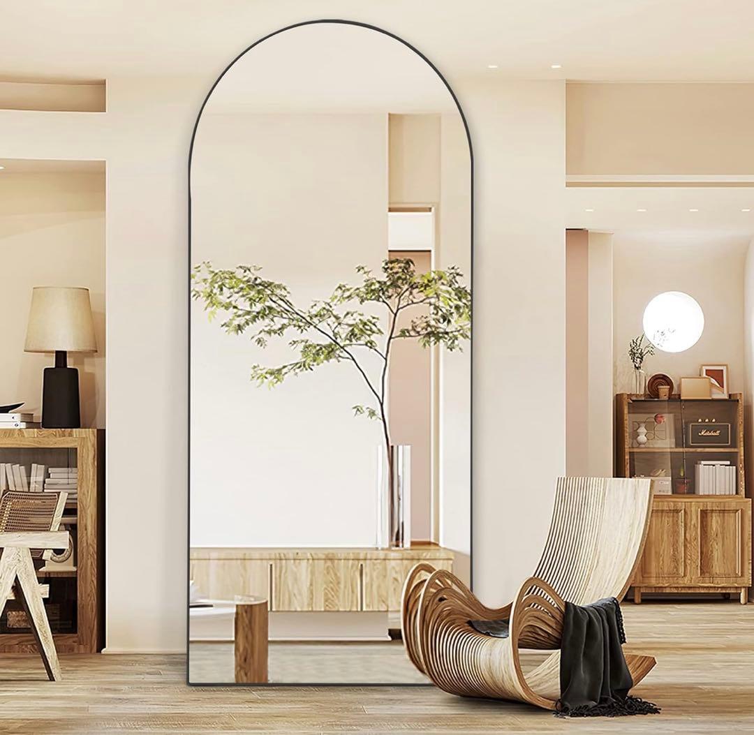 アーチ型スタンドミラー 大きめ 黒　180×60