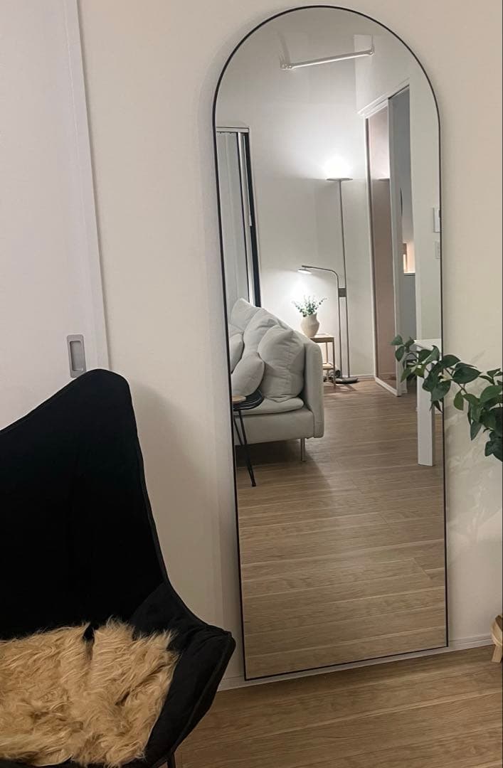 アーチ型スタンドミラー 大きめ 黒　180×60