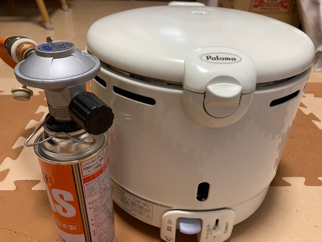 防災キャンプ　 8合炊き炊飯器&レギュレーター&ホース一式　種火保温機能