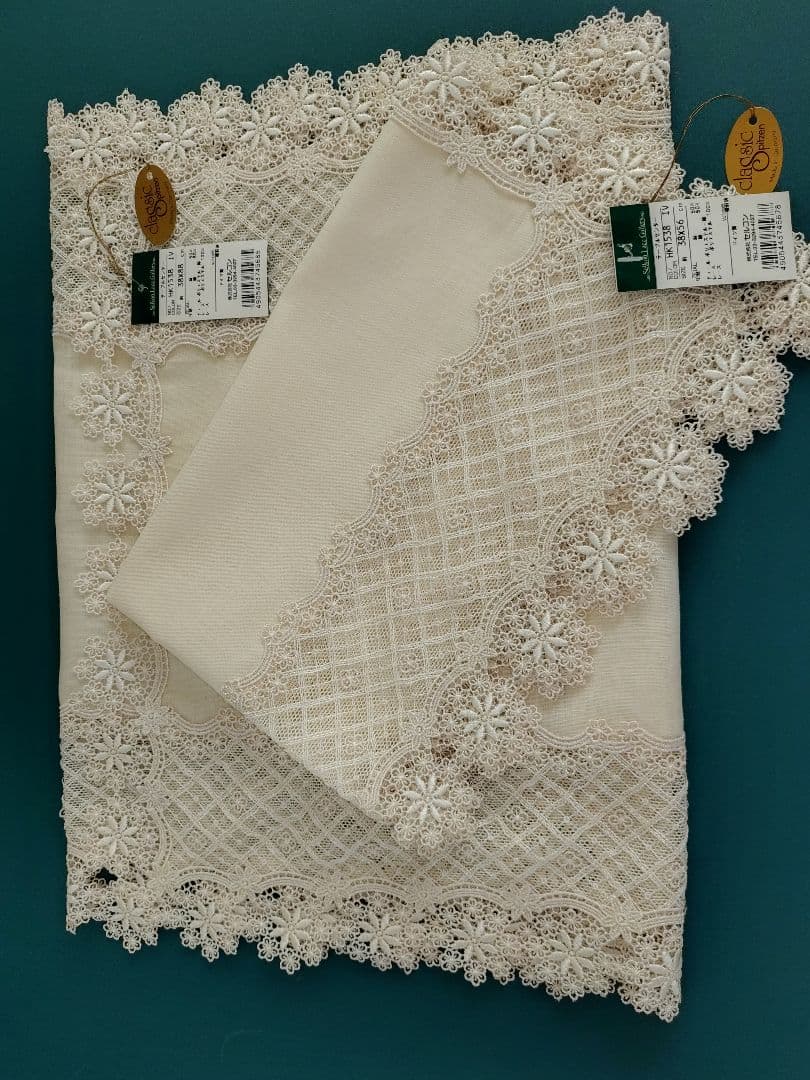 新品未使用、テーブルセンターセルコン、綿麻混、ドイツ製 サイズ違い2枚セット