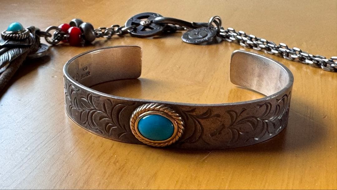 TADY&KING アラベスク平打ちバングル金縄ターコイズ