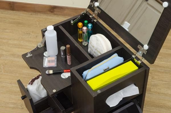 【新品・送料無料】収納いっぱいコスメワゴン　DBR/WH