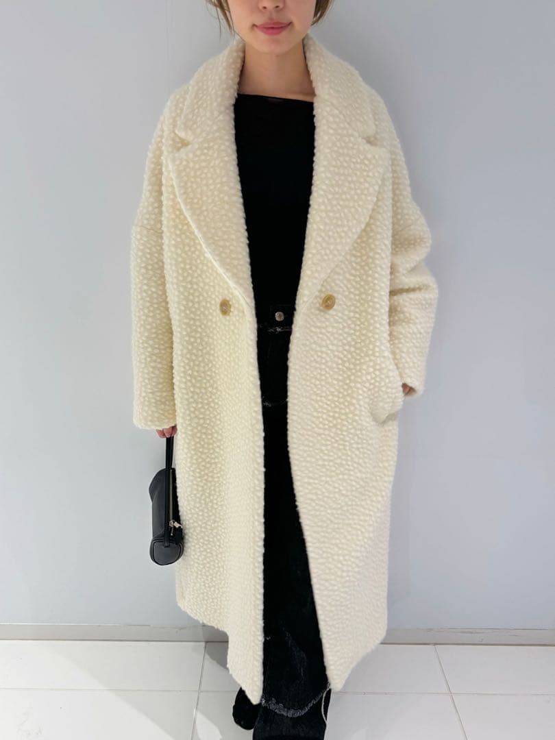 【RITA ROW/リタロウ】ブークレロングコート ホワイト　XS