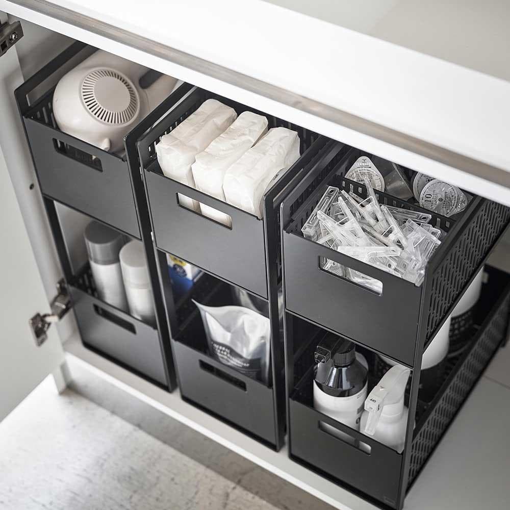 収納バスケット 2段 シンク下　タワー 2個セット　スライド 引き出し 5218