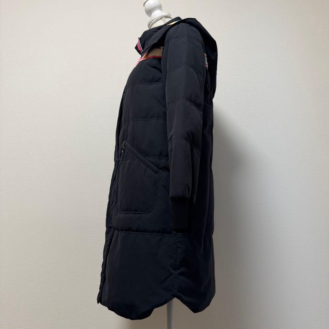 レオナール　ダウンコート　フェザー　フード　ロゴ刻印ボタン　日本製　ブラック　M