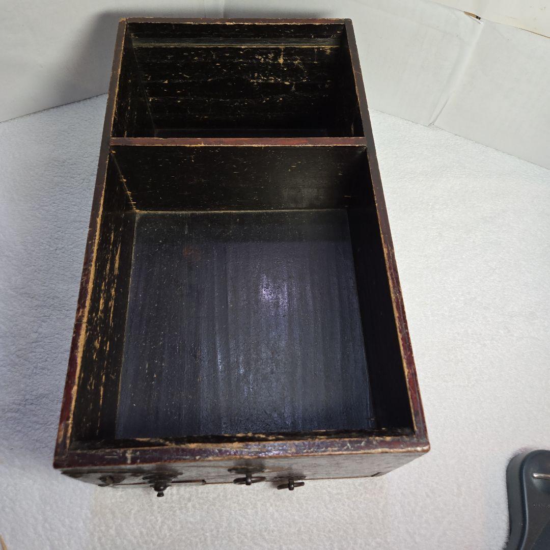 金唐革紙貼手持箪笥　鍵付　時代箪笥　古民具　銭函　銭箱　千両箱　船箪笥　金庫