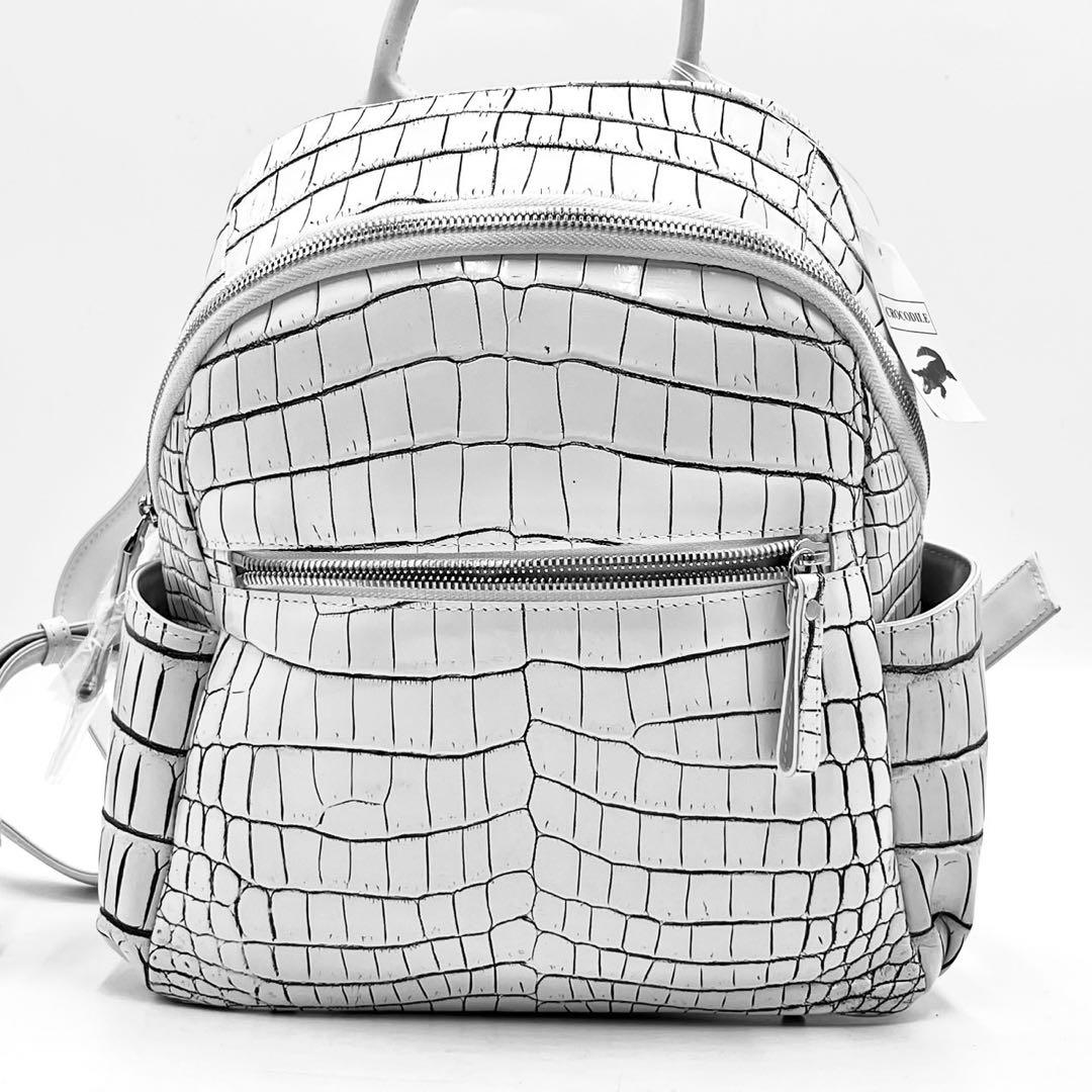 未使用◎BAG FAN バニラ 目地染め クロコダイル リュック 鰐革 リアル
