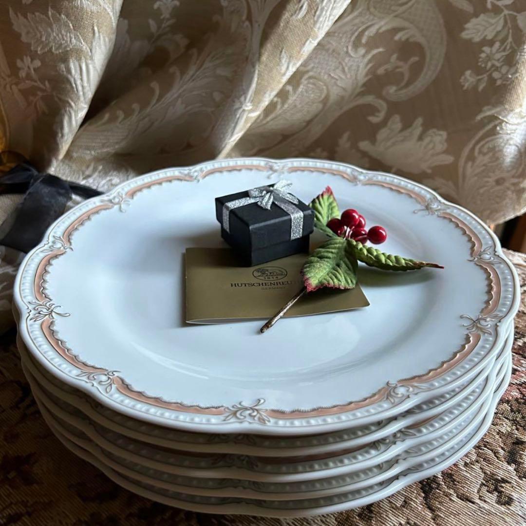 新品ドイツ製 HUTSCHENREUTHER ペールピーチ美しいディナー皿 5枚