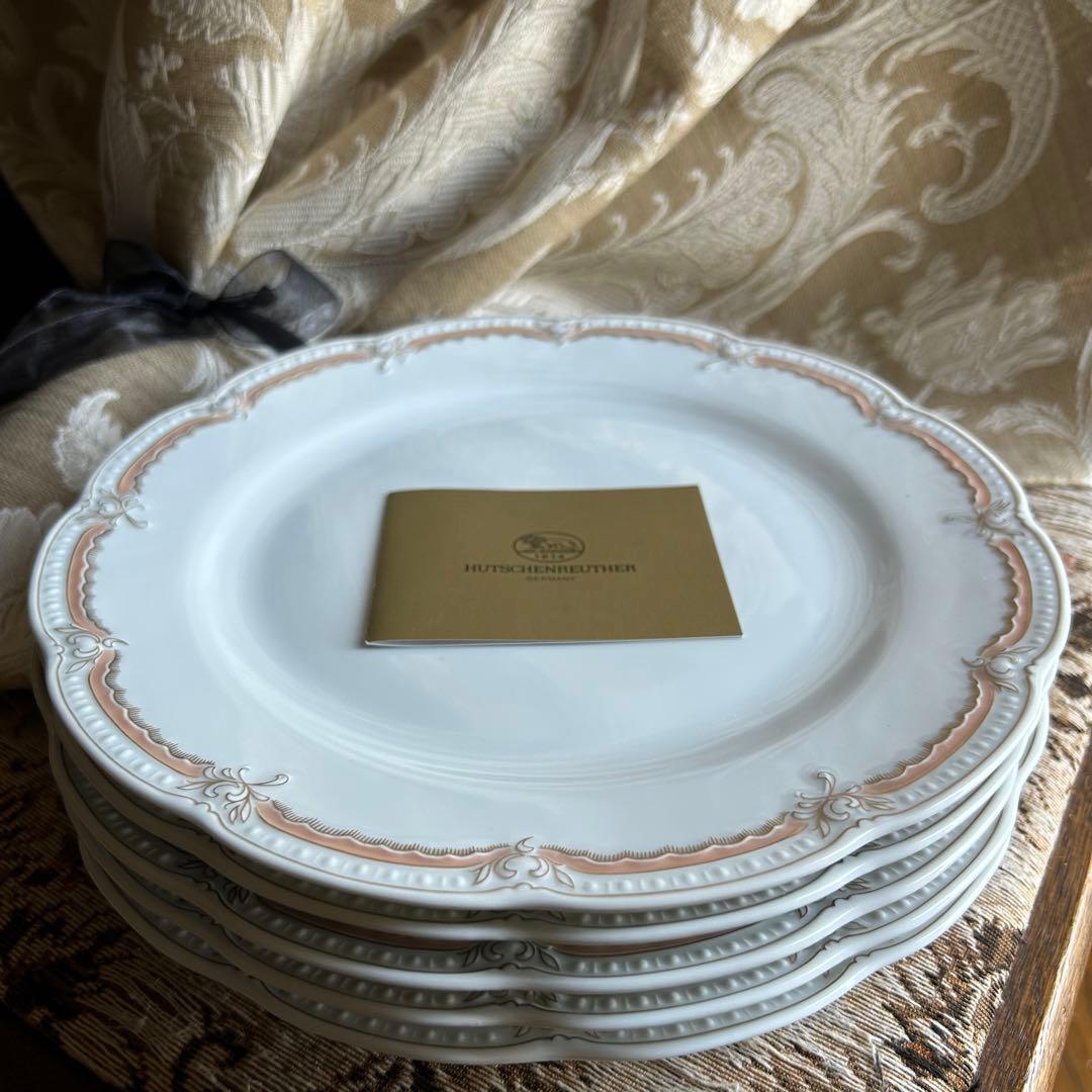 新品ドイツ製 HUTSCHENREUTHER ペールピーチ美しいディナー皿 5枚