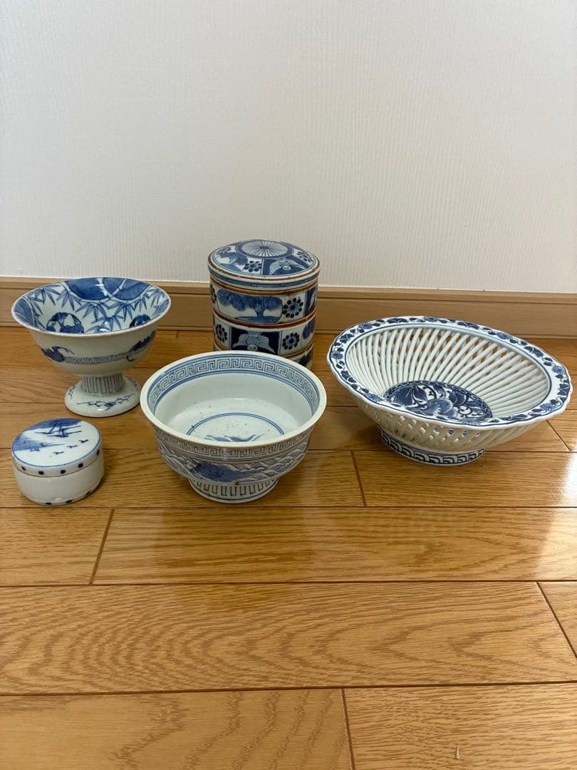 盃　三段陶器　杯　 三段重 陶器 染付　鉢 小鉢