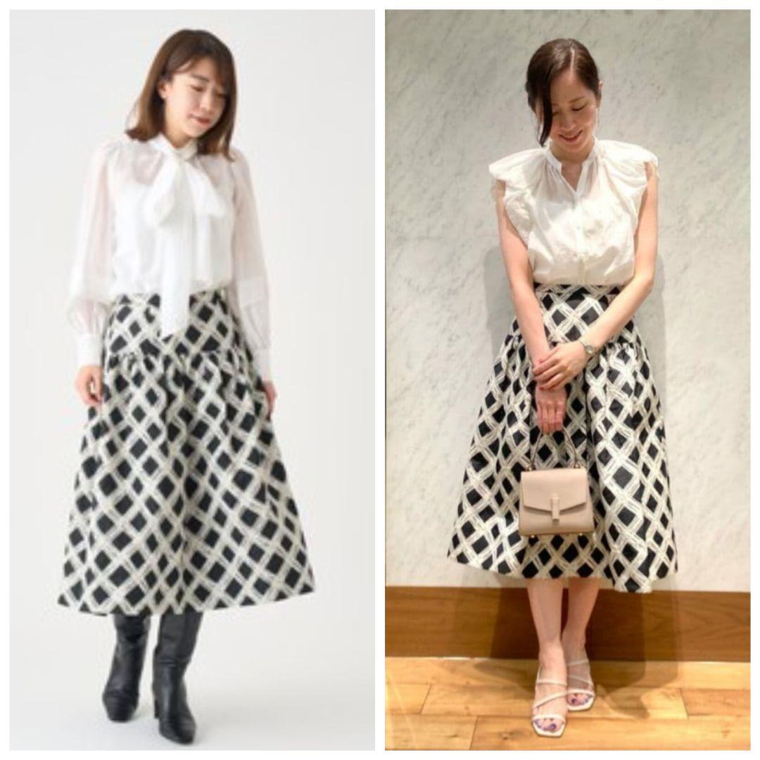 美品アナイ　チェックジャガードローギャザースカート36
