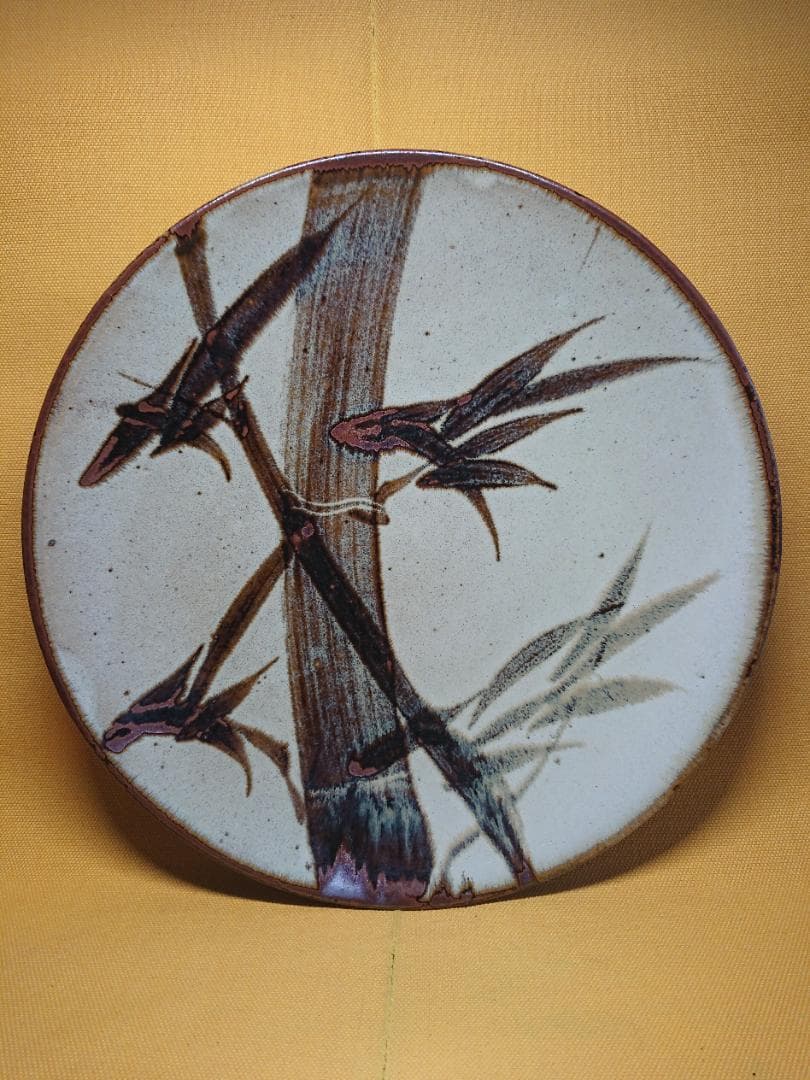 【美品】丸皿　飾り皿　竹絵　陶器　置物　インテリア　工芸品　美術品　A1617