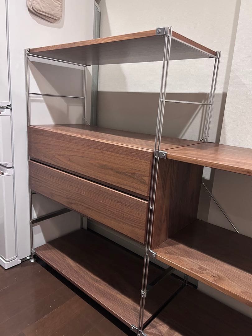 無印良品　ウォールナット スチールラック 2段引き出し付き