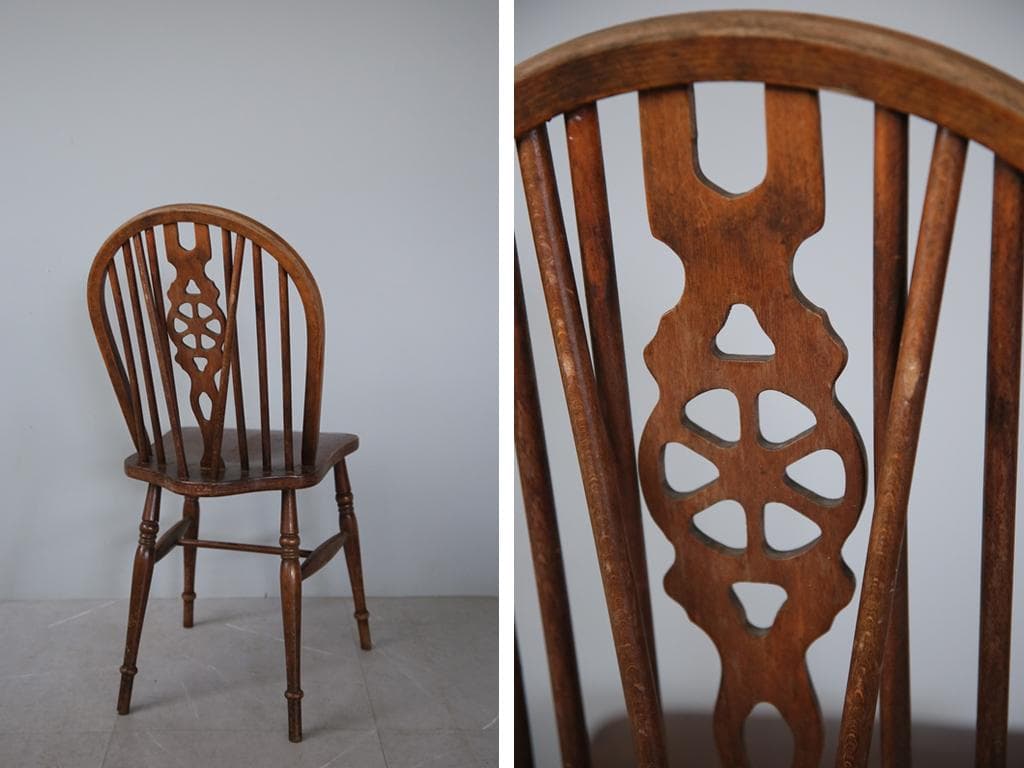 英国アンティーク木製ホイールバックチェア/ダイニングイス/椅子(91-196-2