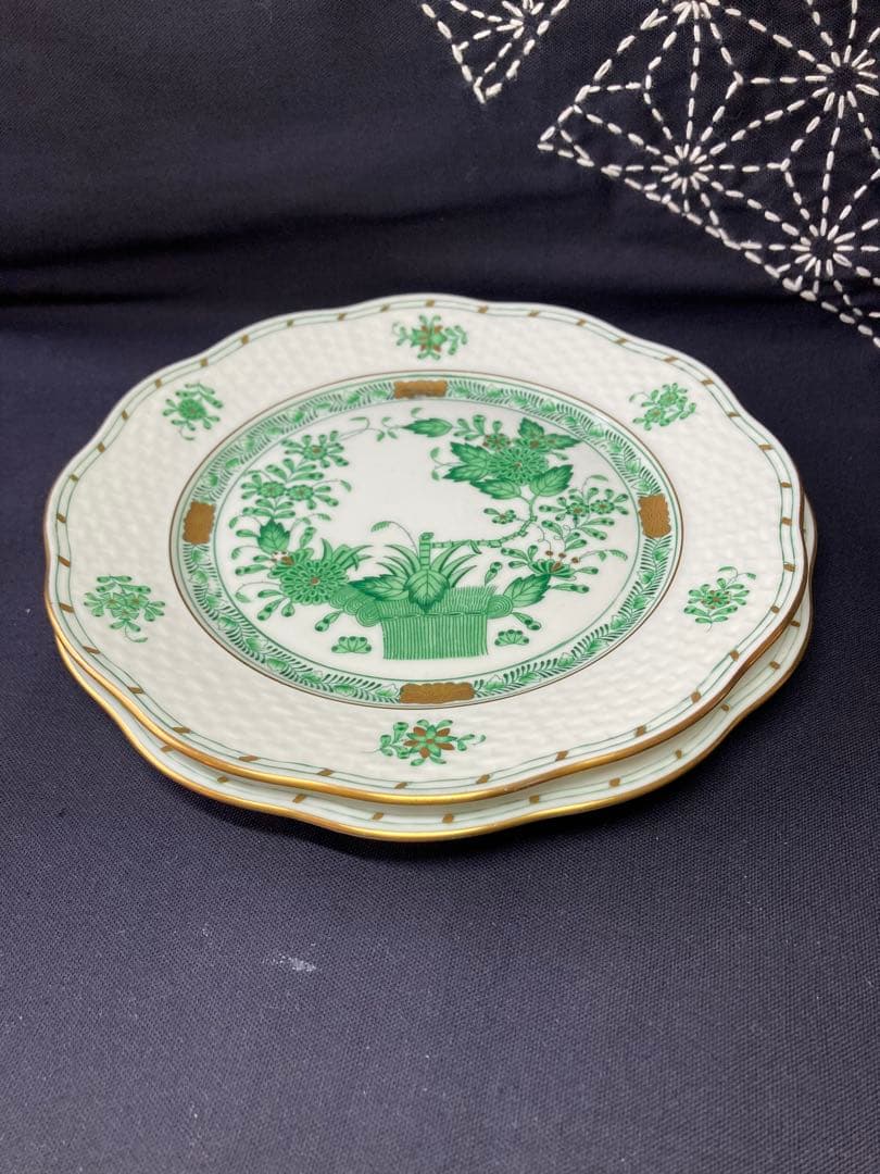ヘレンド　インドの華　グリーン　プレート　19cm2枚
