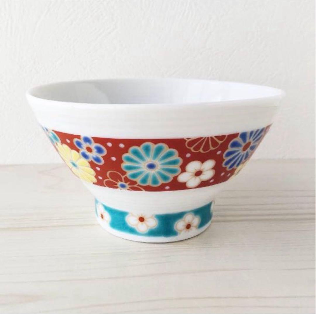 新品　 九谷焼　色絵千段飯碗　梅菊