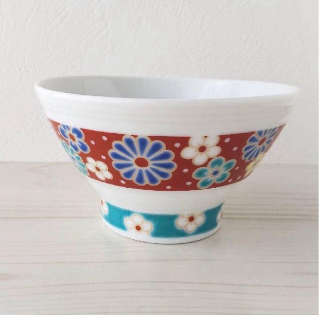 新品　 九谷焼　色絵千段飯碗　梅菊
