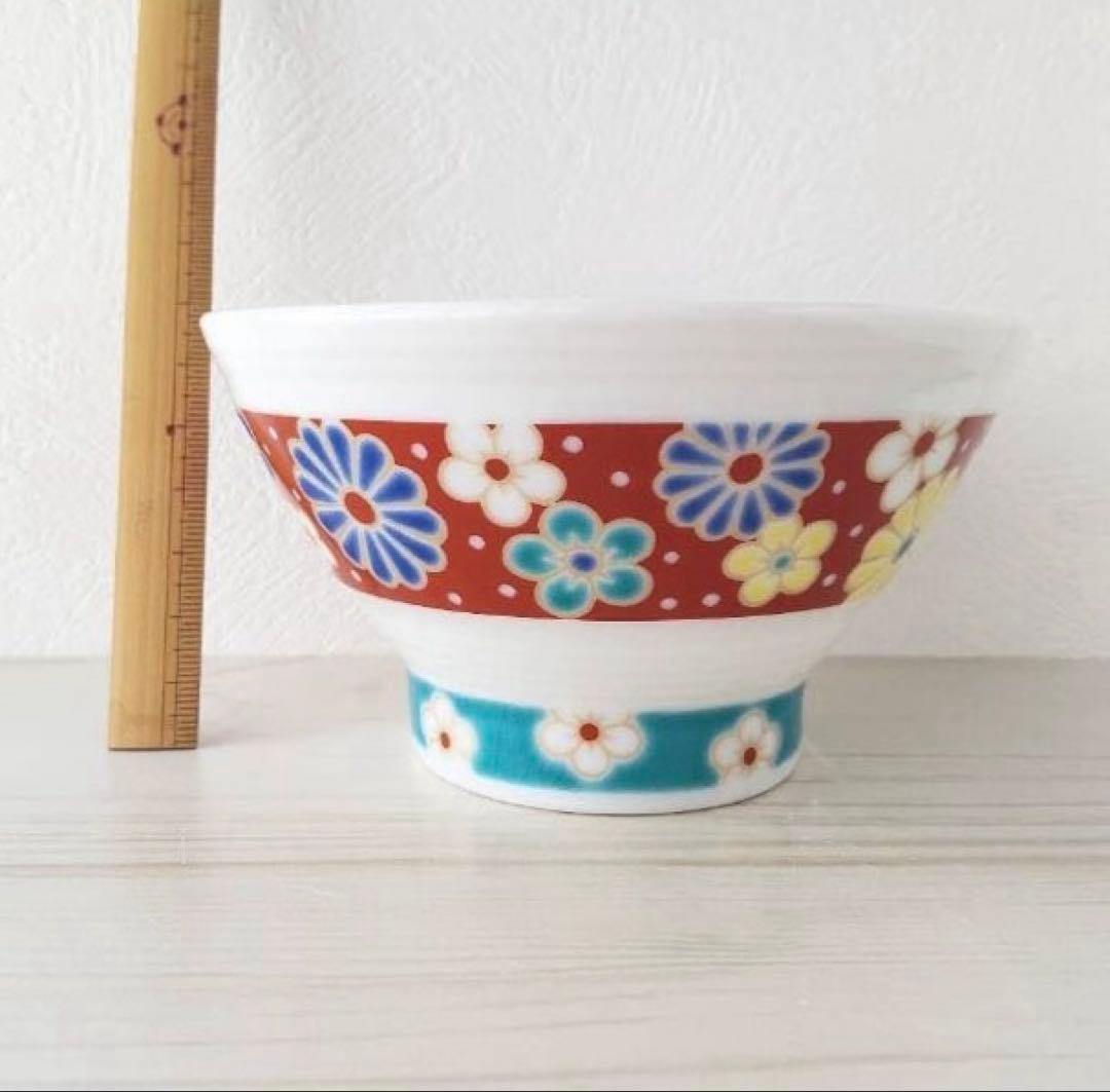 新品　 九谷焼　色絵千段飯碗　梅菊
