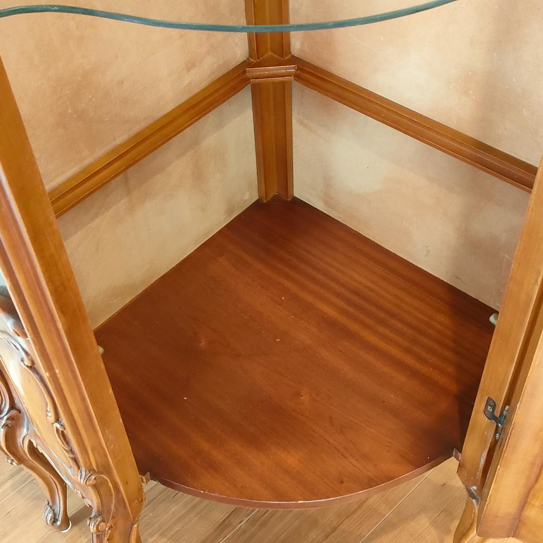 アンティーク　コーナーキャビネット　ガラスショーケース　猫脚