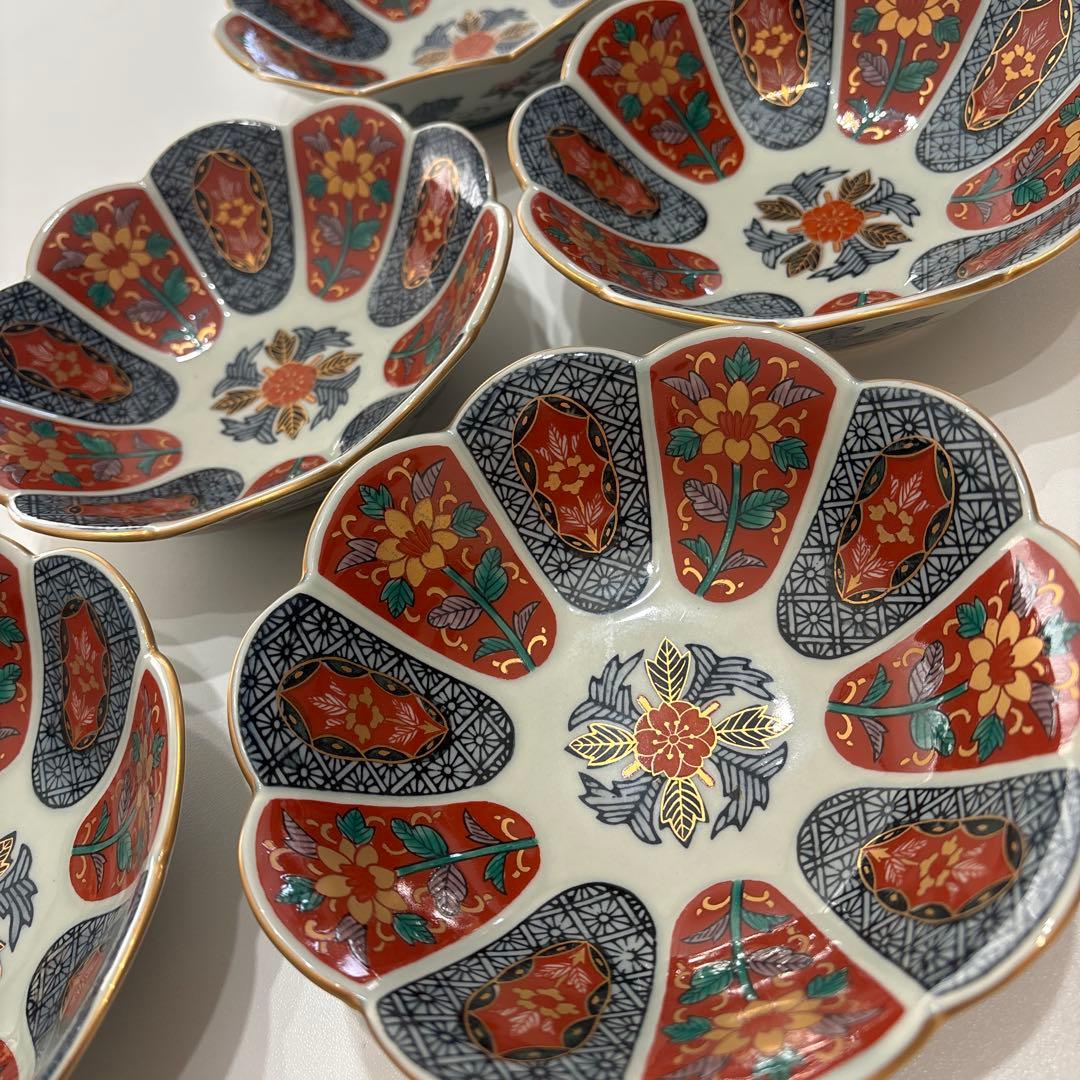 【美品】林九郎窯 色絵金彩 輪花皿 5枚セット