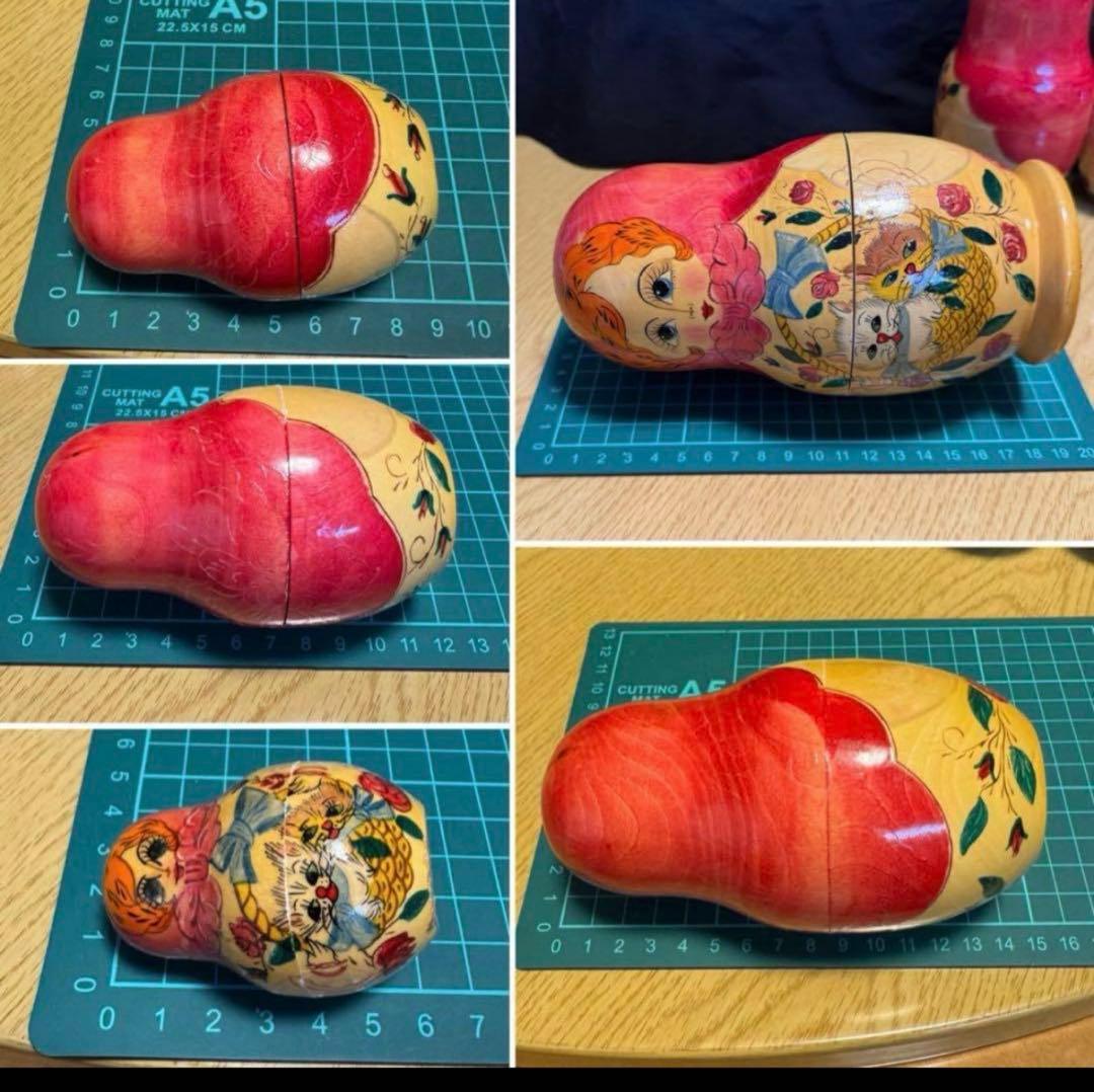 ヴィンテージ ロシア　デザイナーズ　猫と女の子マトリョーシカ　長期保存