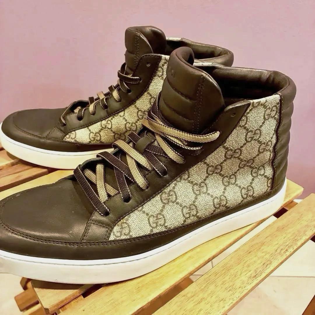 souさん専用グッチ GG スプリーム ハイカット スニーカー レザー 10