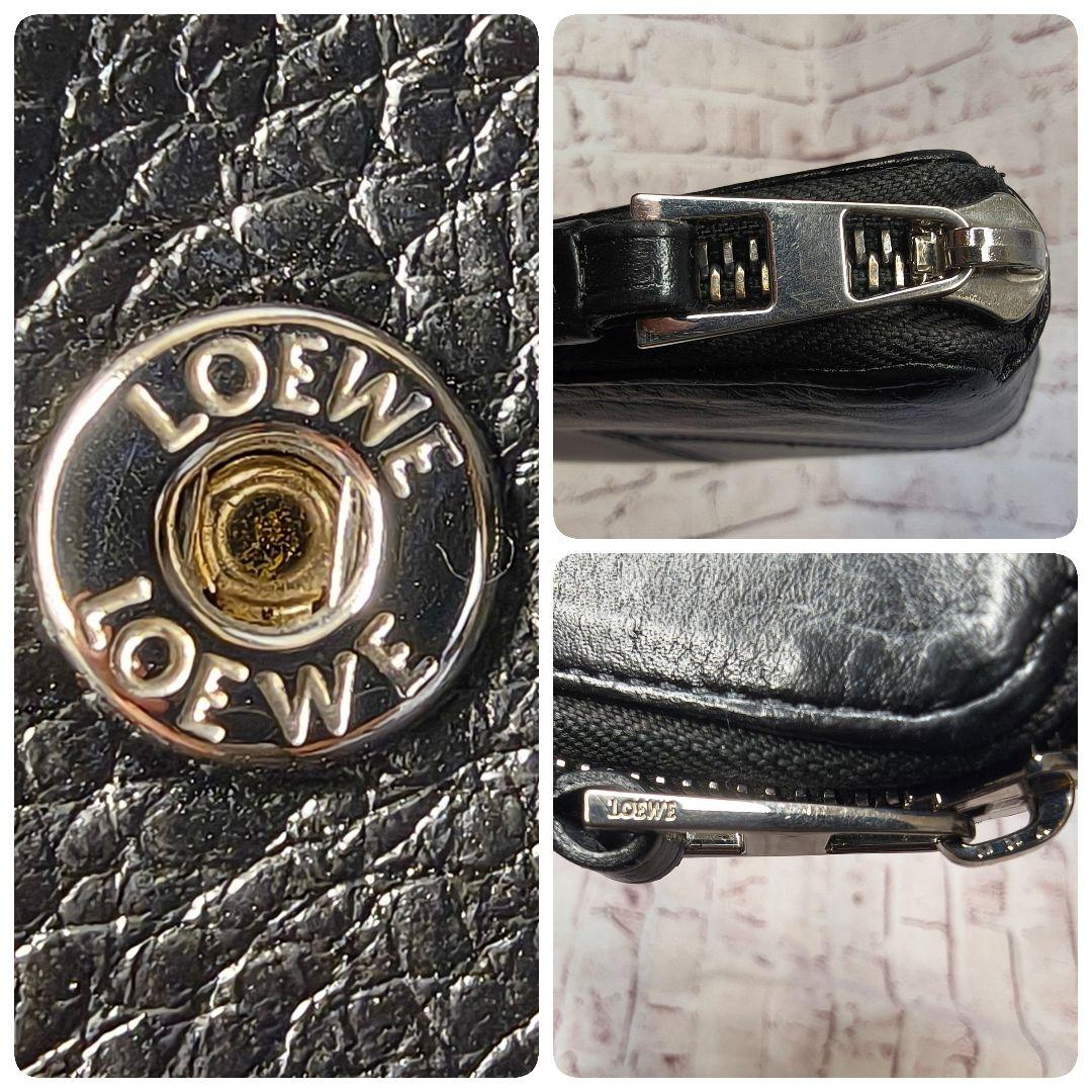 【美品】ロエベ 二つ折財布 パズル コンパクトジップウォレット アナグラム／黒A