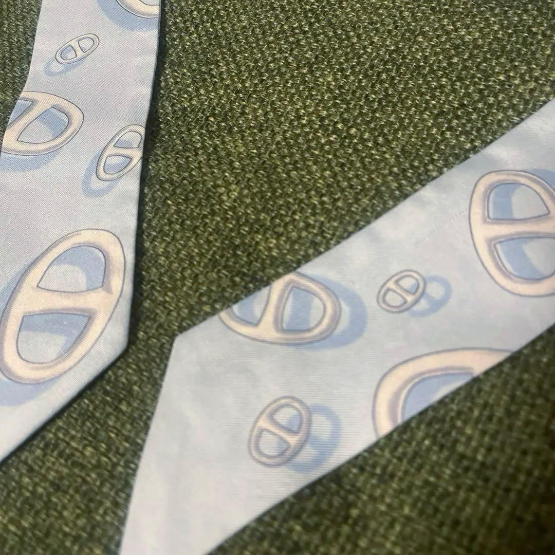 【人気柄】HERMES エルメス ツイリー シェーヌダンクル柄 水色 箱無し