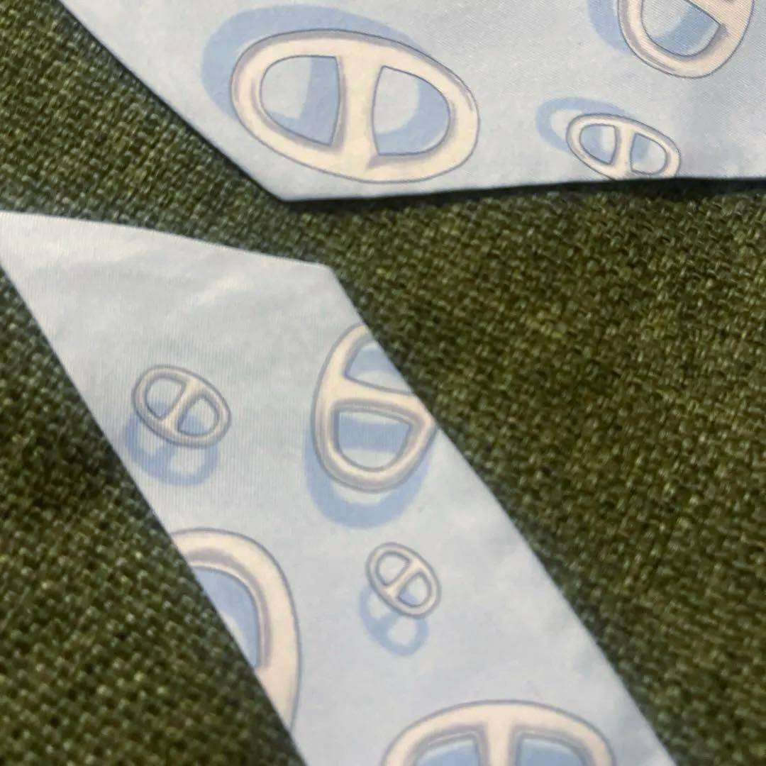 【人気柄】HERMES エルメス ツイリー シェーヌダンクル柄 水色 箱無し