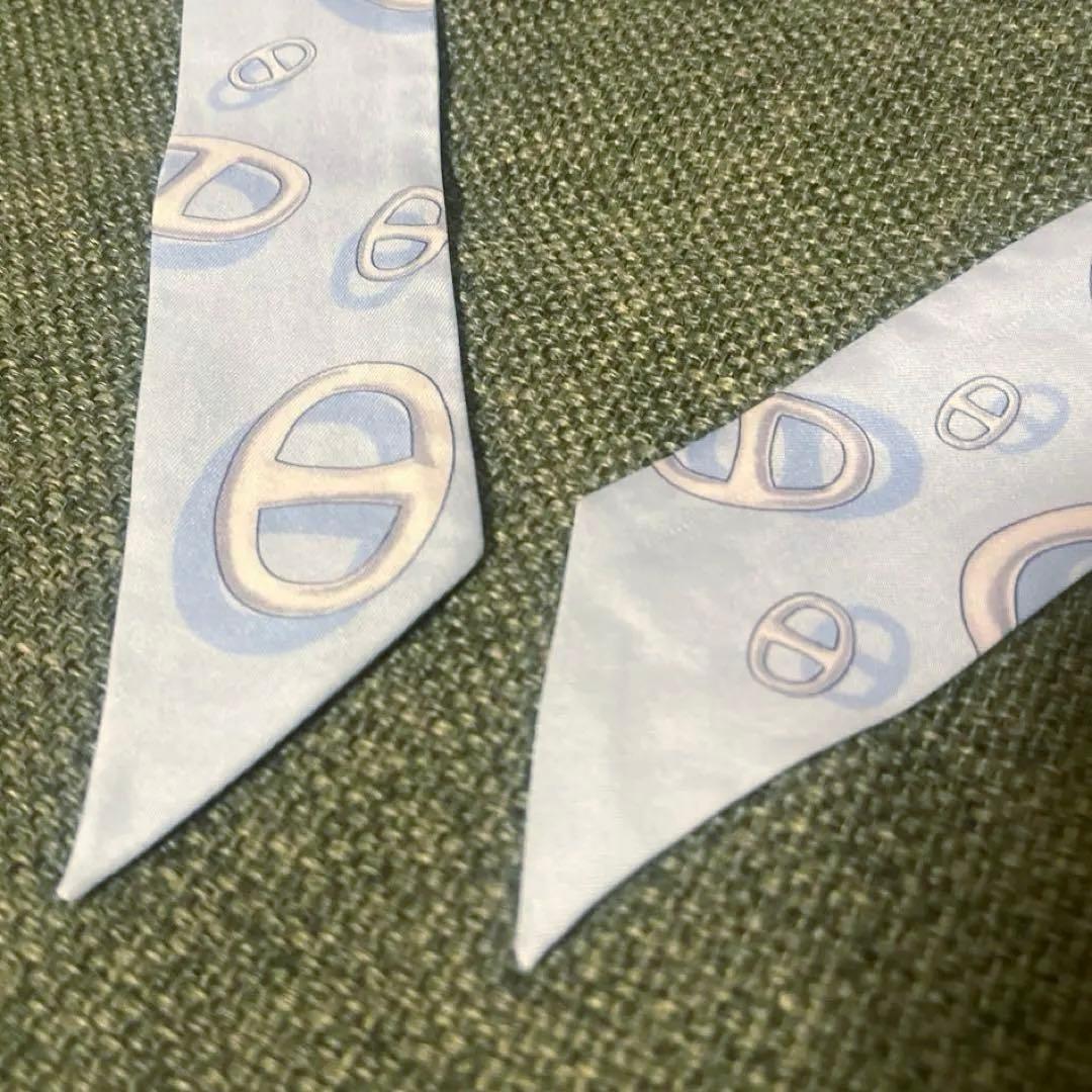 【人気柄】HERMES エルメス ツイリー シェーヌダンクル柄 水色 箱無し