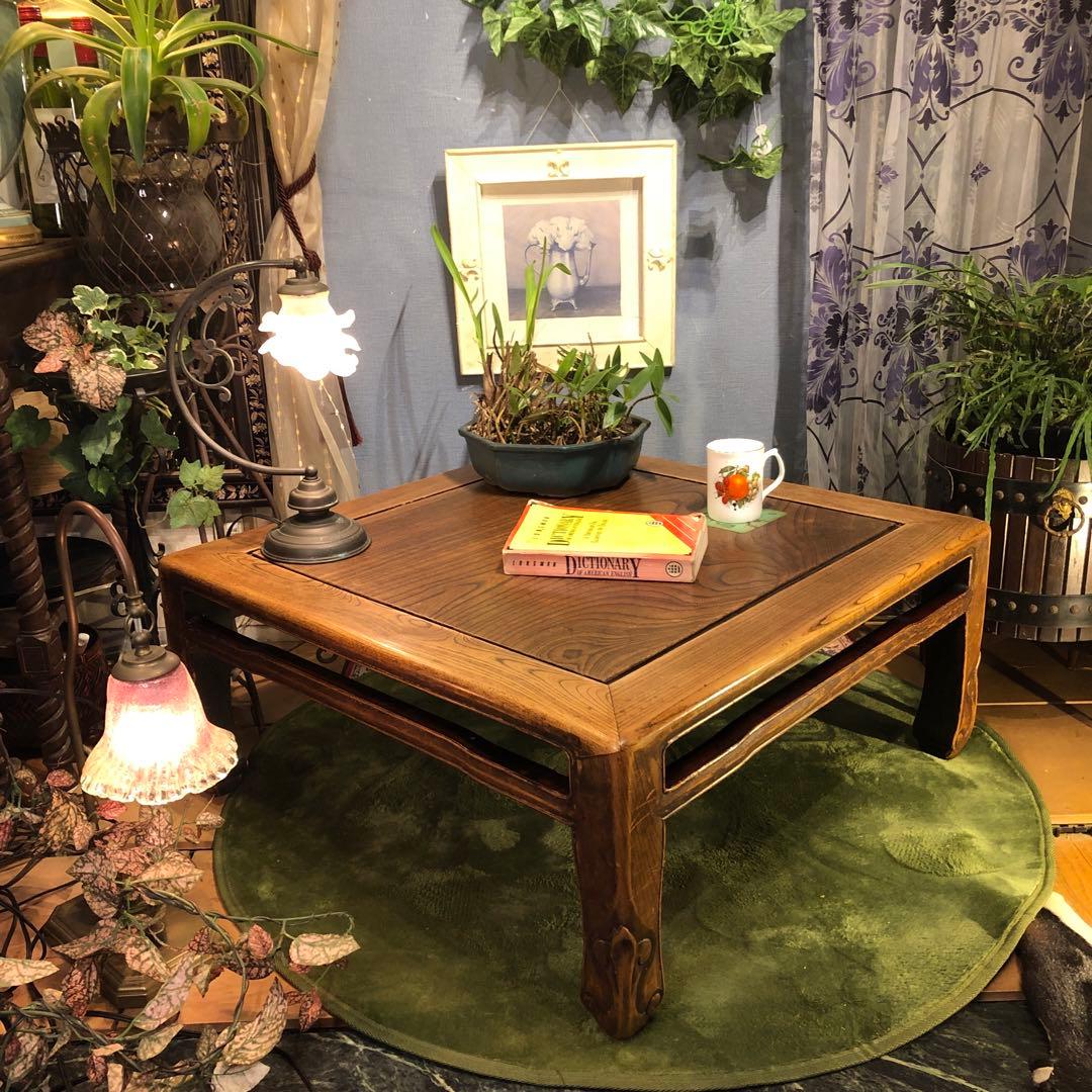 Sale 和骨董　国産アンティーク　栓無垢材　座卓　ちゃぶ台　リビングテーブル