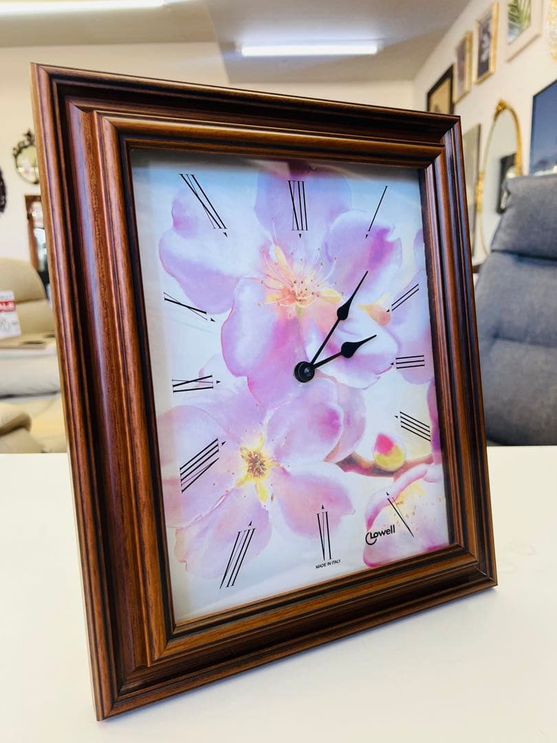 Lowell時計イタリア製花柄のデザインが特徴おしゃれな掛け時計フレーム素材木製